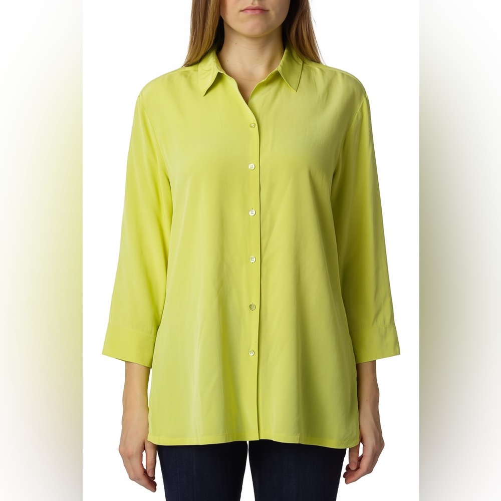NEW Silk Coldwater Creek Women's Green Long Sleeve Button Blouse sz L Career
